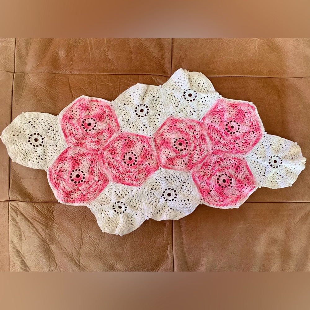 Vintage Pink & White Hand Crochet Doily